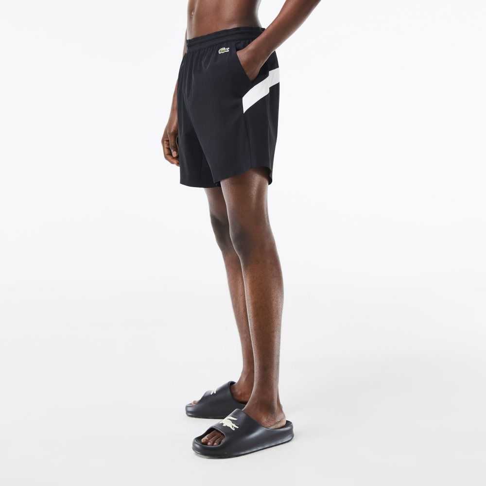 Black / White Lacoste Recycled Polyamide Colorblock Swim Trunks | DGBIHX-123