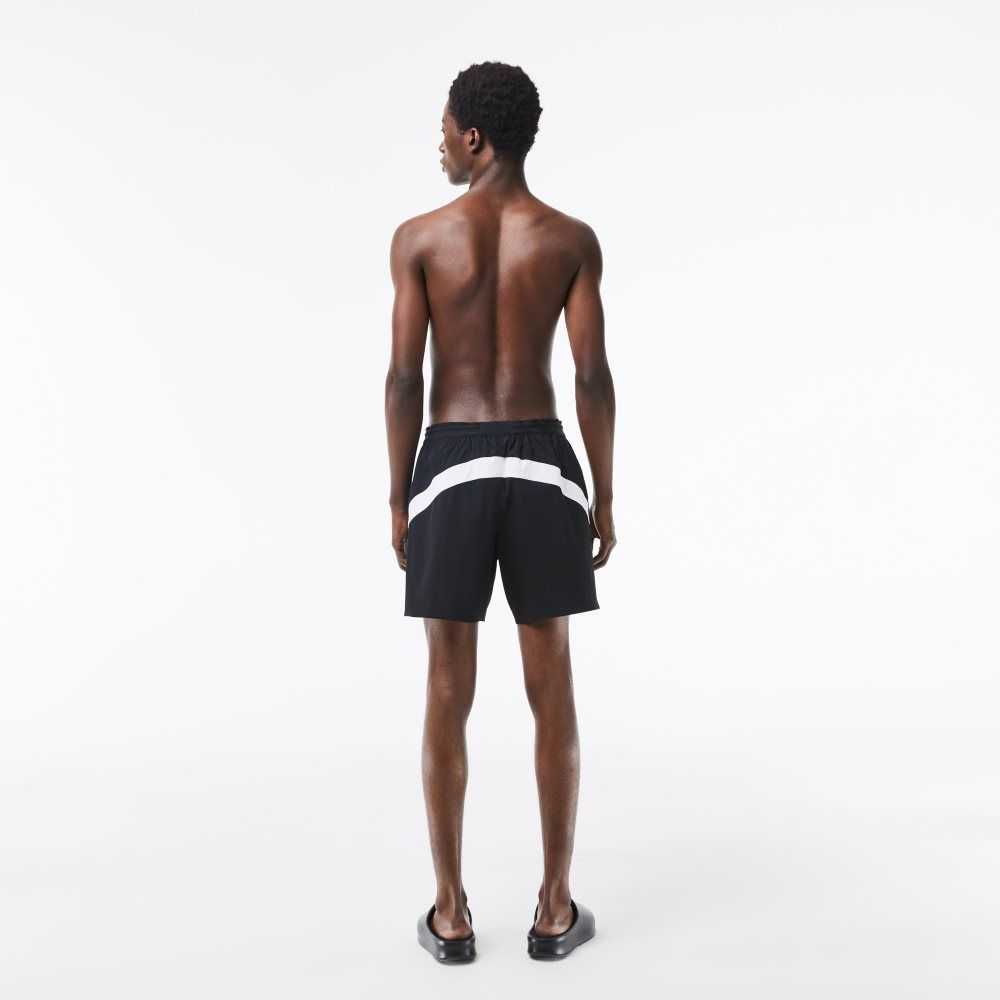 Black / White Lacoste Recycled Polyamide Colorblock Swim Trunks | DGBIHX-123