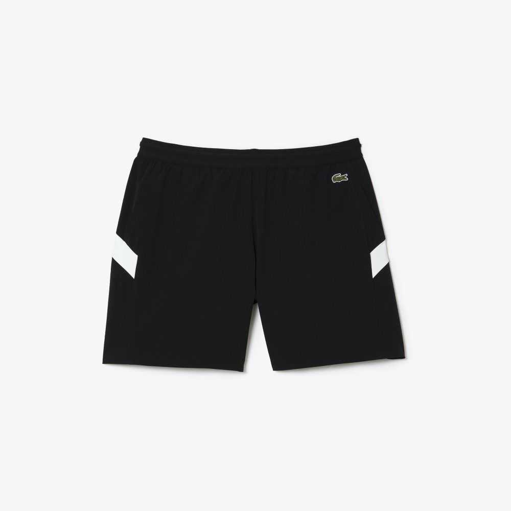 Black / White Lacoste Recycled Polyamide Colorblock Swim Trunks | DGBIHX-123