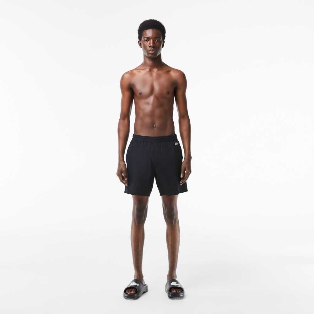 Black / White Lacoste Recycled Polyamide Colorblock Swim Trunks | DGBIHX-123