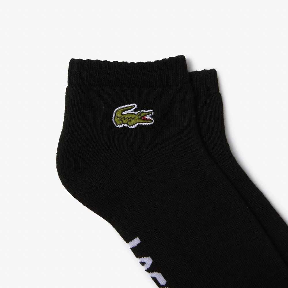 Black / White Lacoste SPORT Branded Stretch Cotton Low-Cut Socks | JFXKQT-390