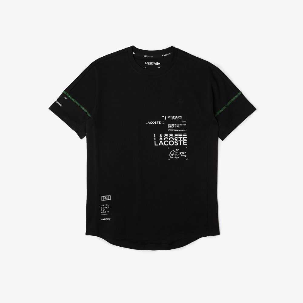 Black / White Lacoste SPORT Lettered Technical Cotton T-Shirt | XSPYQL-493