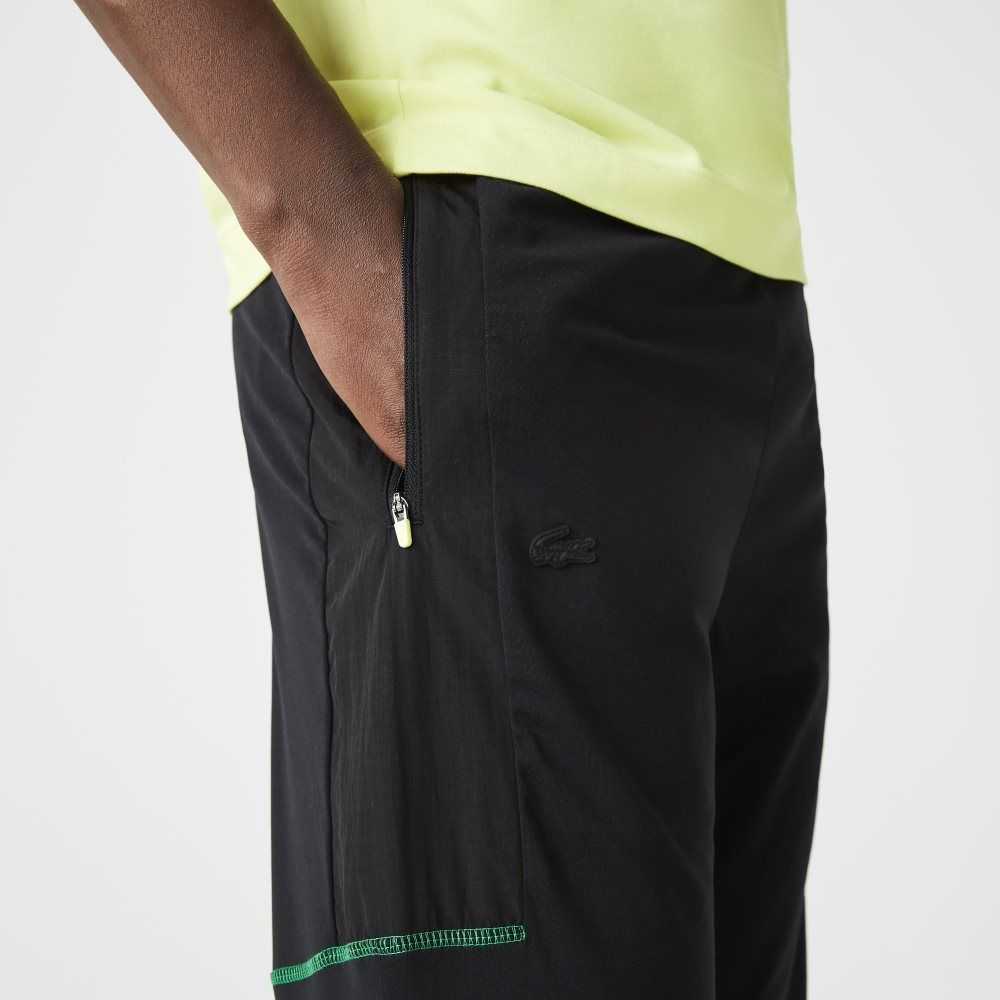 Black / White Lacoste SPORT Zip Pockets Tapered Tracksuit Pants | CUYKWI-638