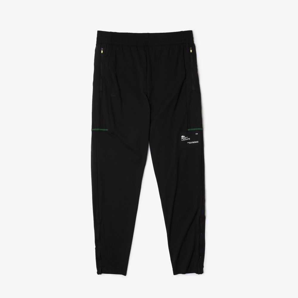 Black / White Lacoste SPORT Zip Pockets Tapered Tracksuit Pants | CUYKWI-638