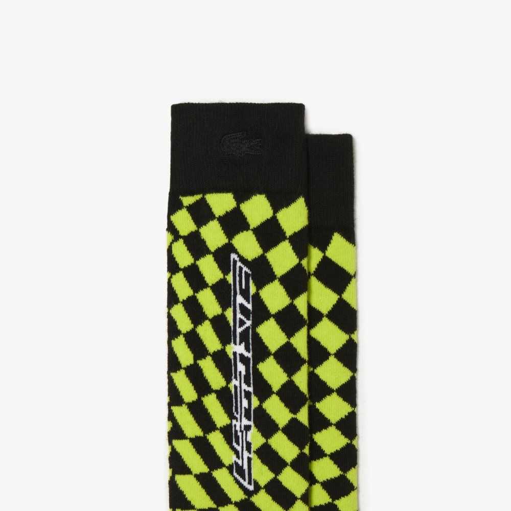 Black / Yellow Lacoste Checkerboard Compression Socks | GFDJYU-369