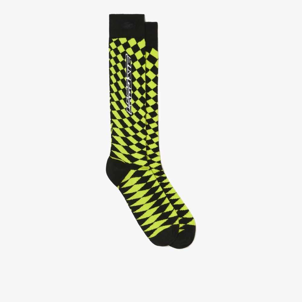 Black / Yellow Lacoste Checkerboard Compression Socks | GFDJYU-369