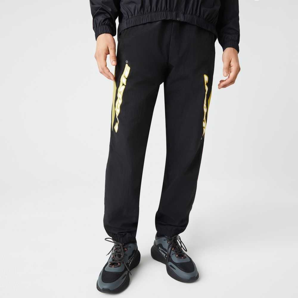 Black / Yellow Lacoste Heritage Regular Fit Color-Block Trackpants | WHXDFG-145