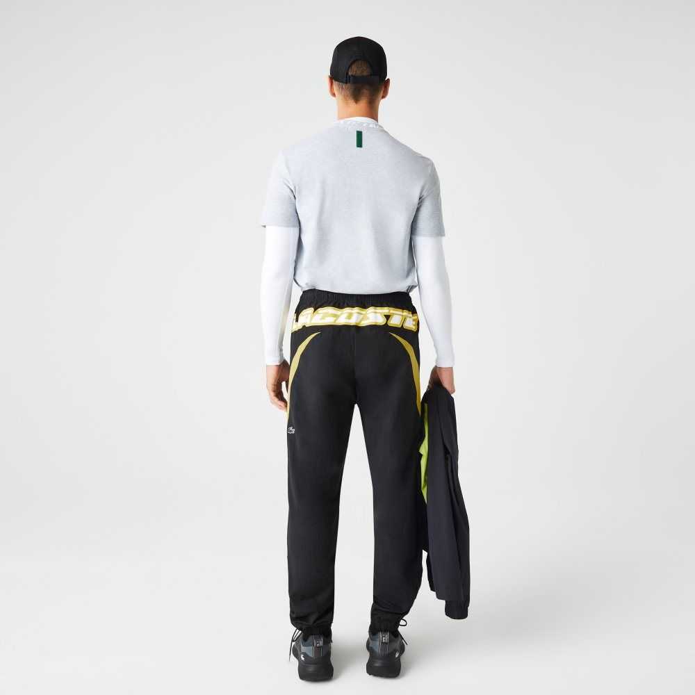 Black / Yellow Lacoste Heritage Regular Fit Color-Block Trackpants | WHXDFG-145