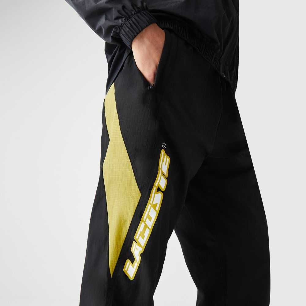 Black / Yellow Lacoste Heritage Regular Fit Color-Block Trackpants | WHXDFG-145