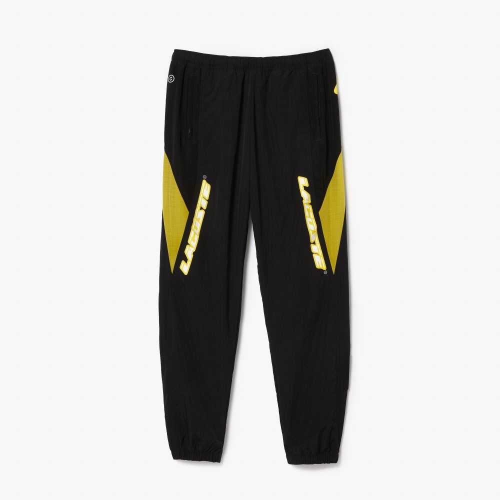 Black / Yellow Lacoste Heritage Regular Fit Color-Block Trackpants | WHXDFG-145