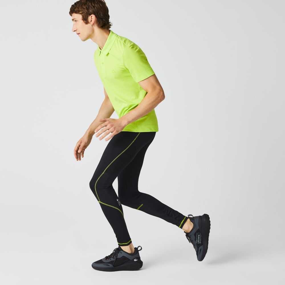 Black / Yellow Lacoste SPORT Thermal Leggings | AOCYLR-261