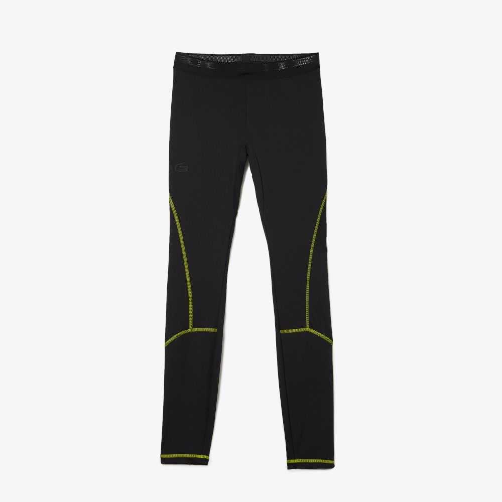 Black / Yellow Lacoste SPORT Thermal Leggings | AOCYLR-261