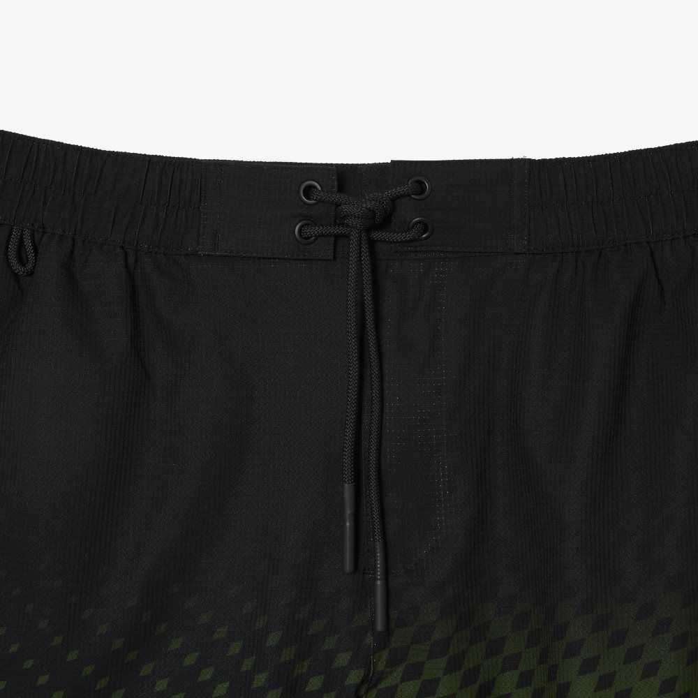 Black / Yellow Lacoste Two-Tone Checkerboard Print Swim Trunks | LUQNIG-203