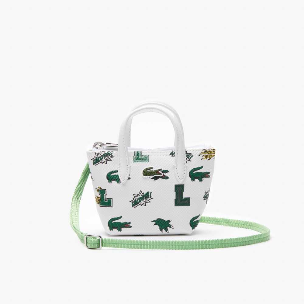 Blanc Croc Allover Lacoste Comic Print Nano Bag | QHGLNA-356