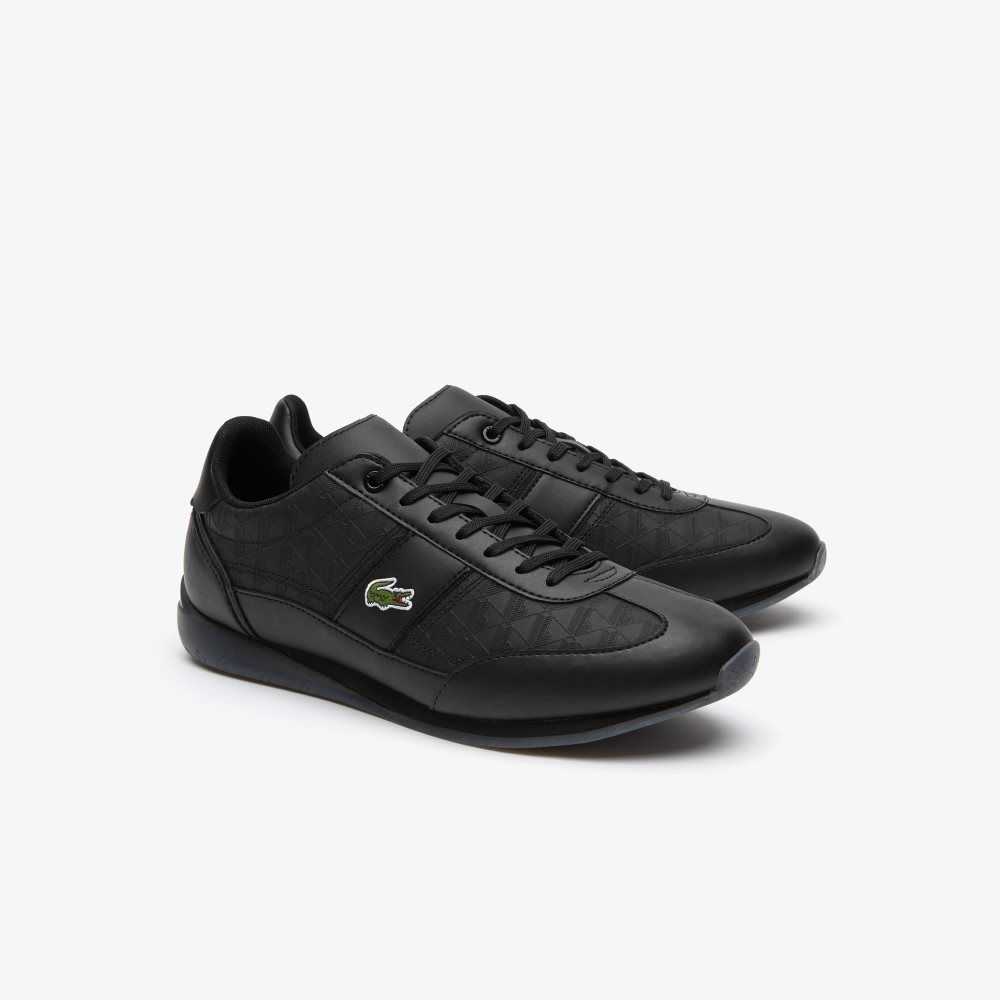 Blk/Blk Lacoste Angular Leather Sneakers | ACGBED-021