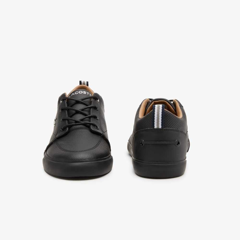 Blk/Blk Lacoste Bayliss Leather Perforated Collar Sneakers | XALYHE-875