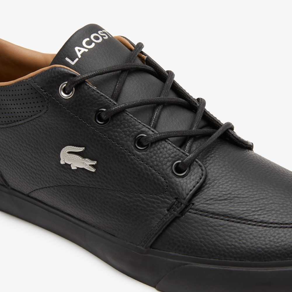 Blk/Blk Lacoste Bayliss Leather Perforated Collar Sneakers | XALYHE-875