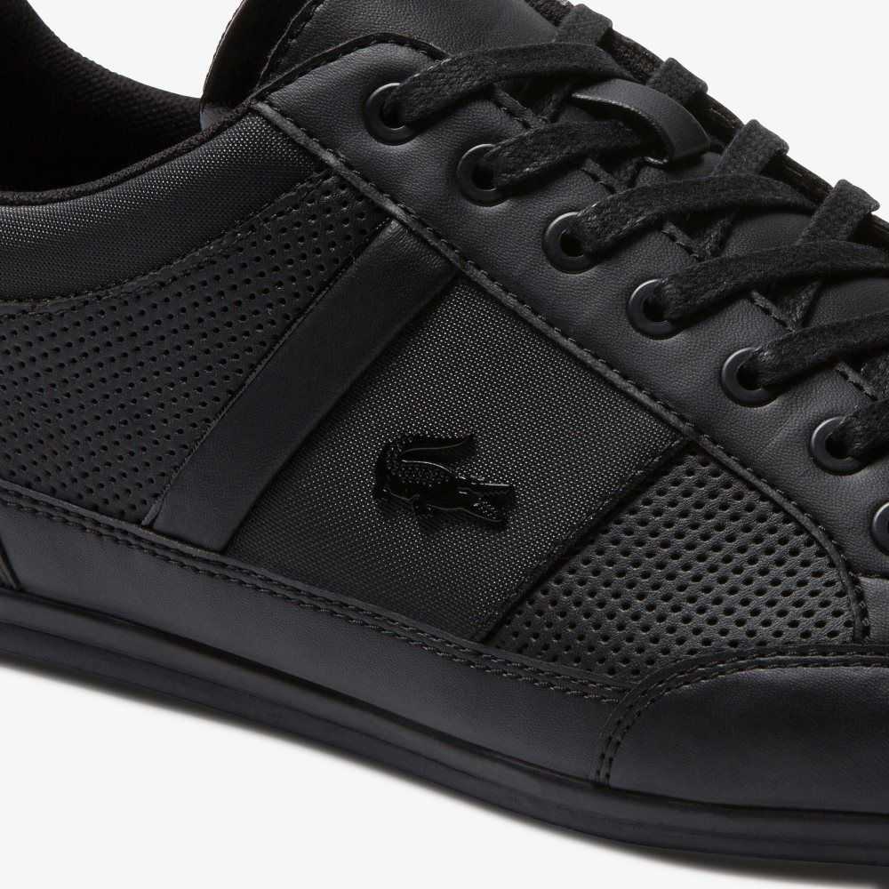 Blk/Blk Lacoste Chaymon Perforated Leather Sneakers | FTNUJL-540