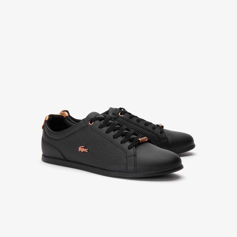 Blk/Blk Lacoste Rey Leather Lace-Up Sneakers | LJPTHK-054