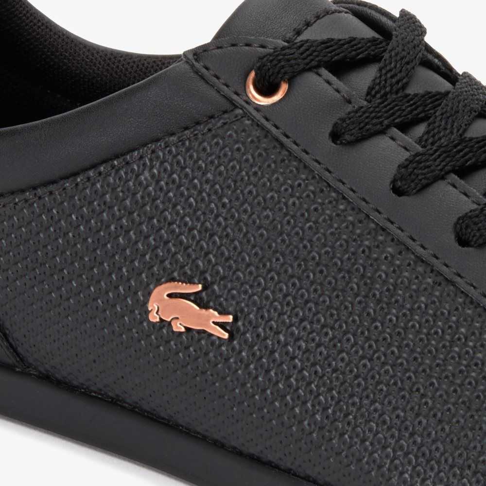 Blk/Blk Lacoste Rey Leather Lace-Up Sneakers | LJPTHK-054