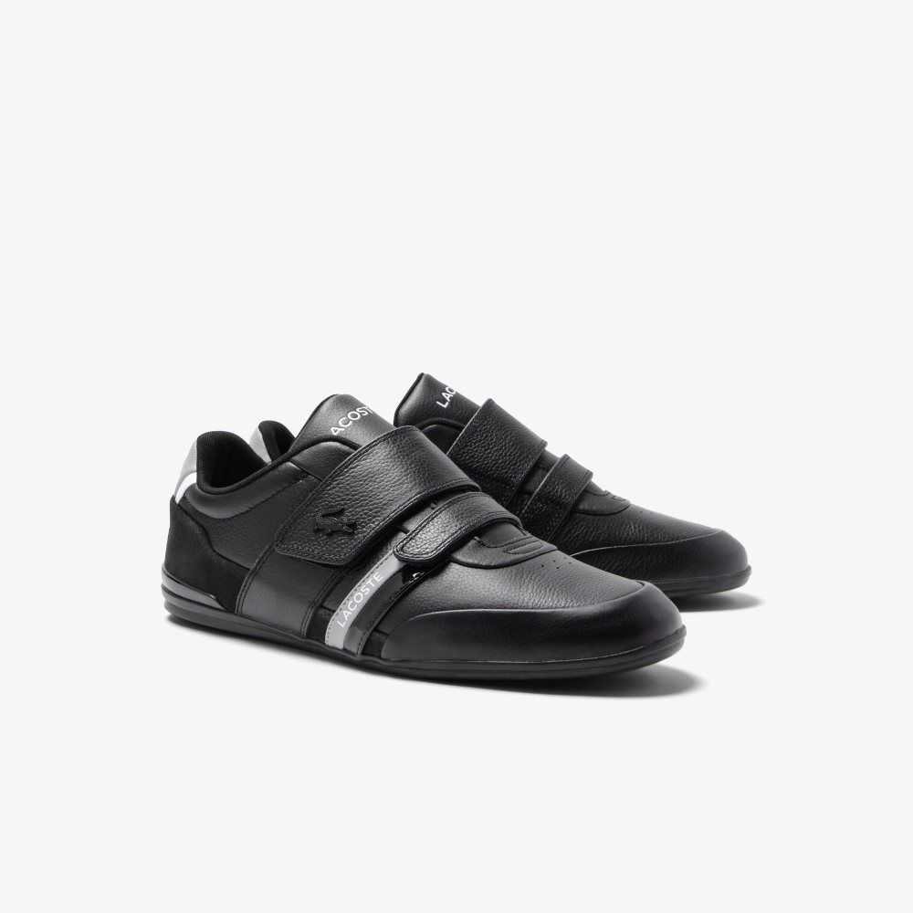 Blk/Lt Gry Lacoste Misano Strap Leather Sneakers | UJSDZH-382