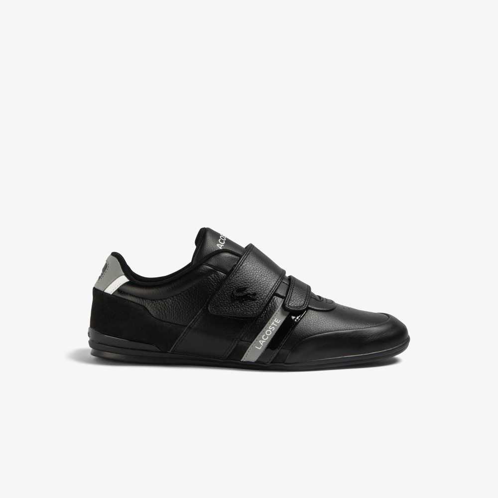 Blk/Lt Gry Lacoste Misano Strap Leather Sneakers | UJSDZH-382