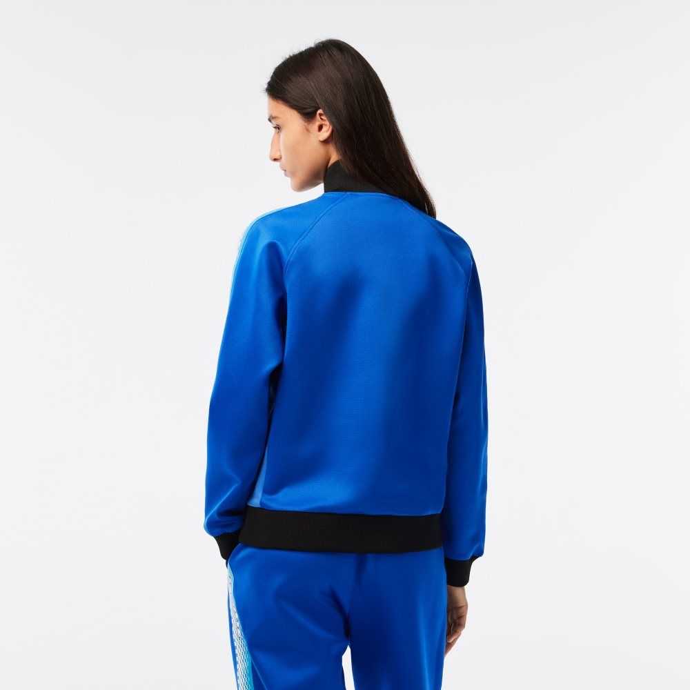 Blue / Black Lacoste Loose Fit Logo Stripe Zipped Sweatshirt | EDVKBG-538