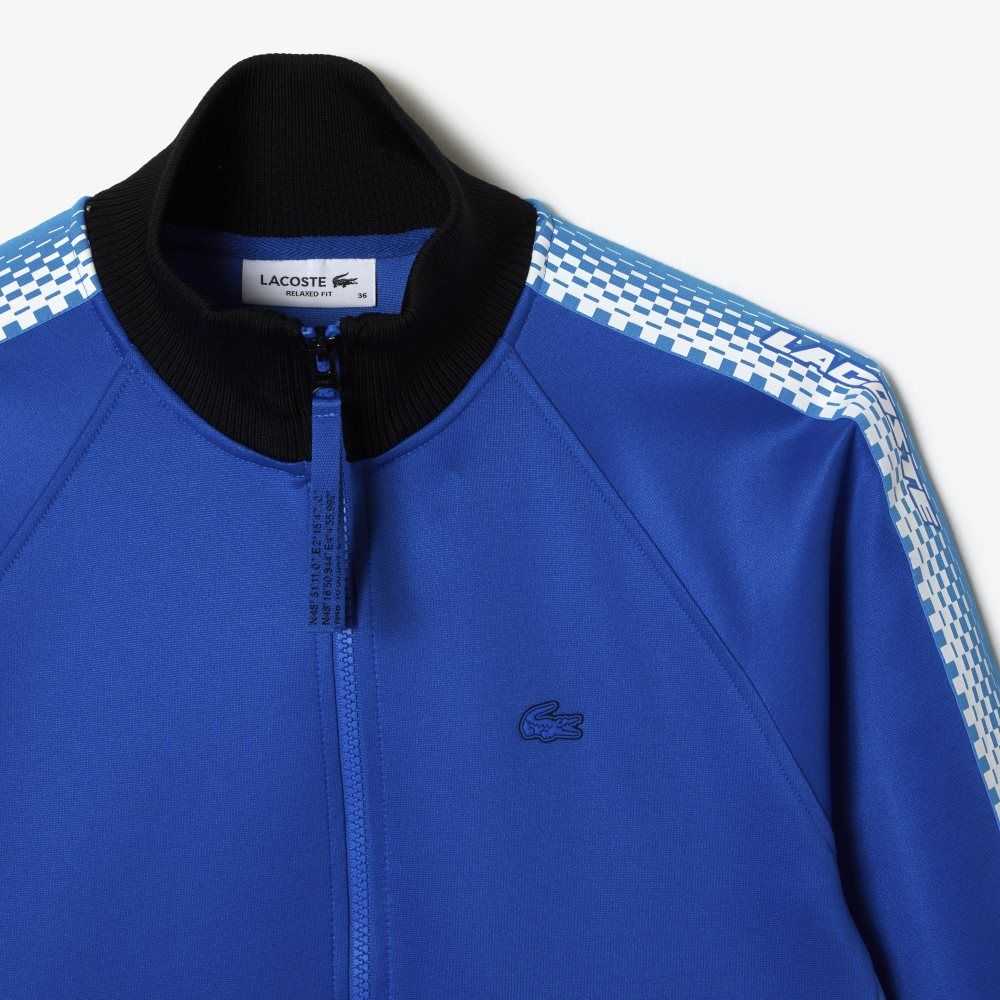 Blue / Black Lacoste Loose Fit Logo Stripe Zipped Sweatshirt | EDVKBG-538