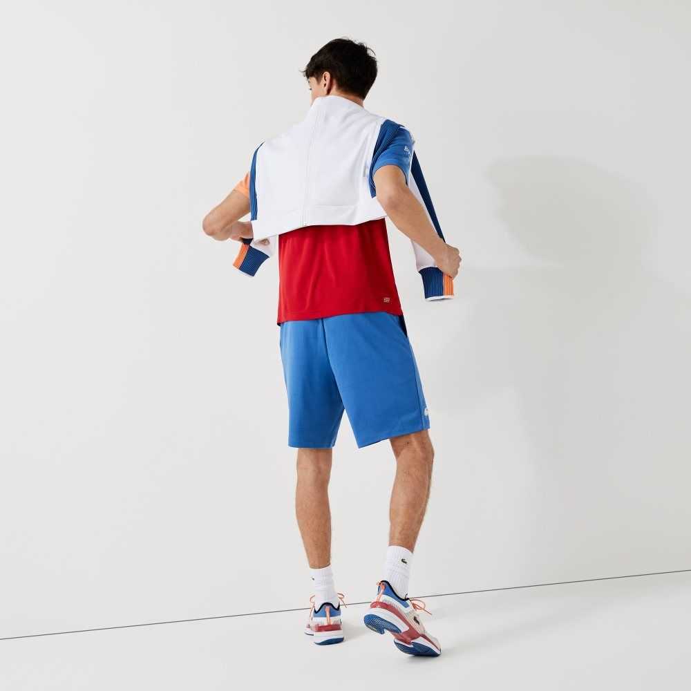 Blue / Black / White Lacoste SPORT Contrasting Elasticized Waist Jacquard Shorts | BQIXLR-379