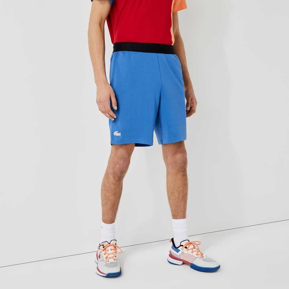 Blue / Black / White Lacoste SPORT Contrasting Elasticized Waist Jacquard Shorts | BQIXLR-379