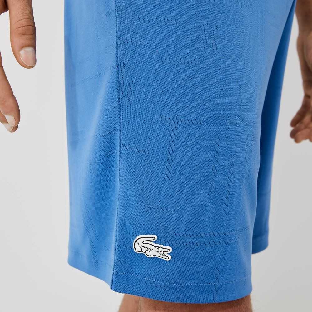 Blue / Black / White Lacoste SPORT Contrasting Elasticized Waist Jacquard Shorts | BQIXLR-379