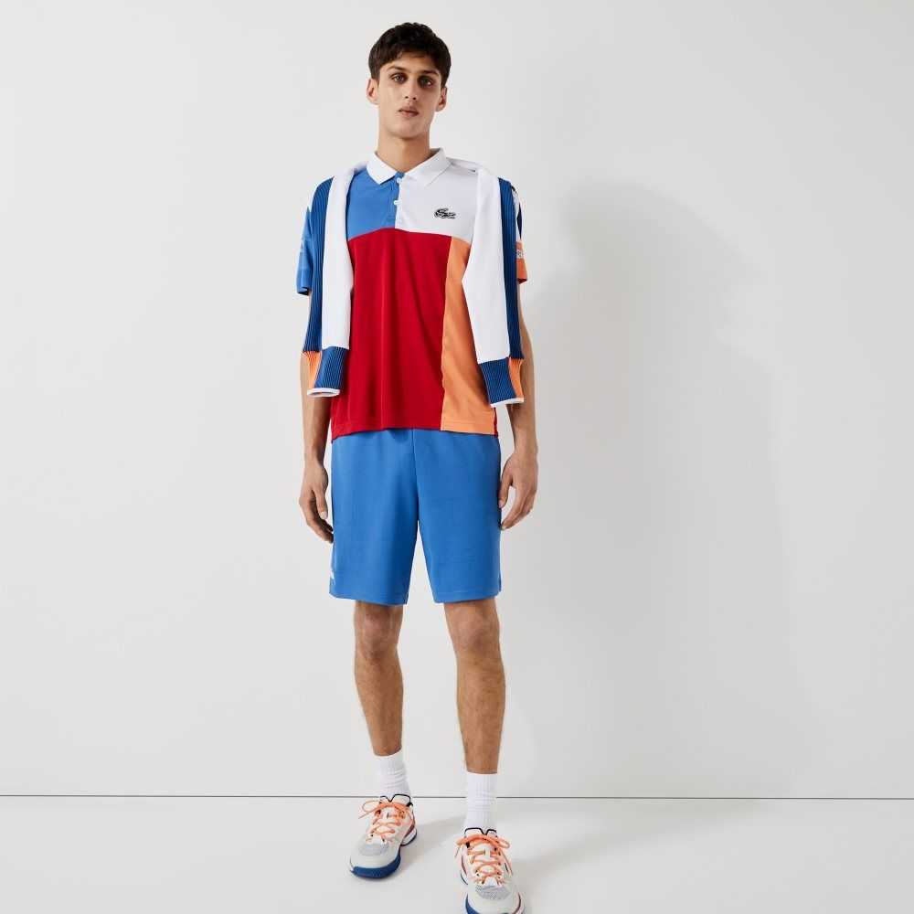 Blue / Black / White Lacoste SPORT Contrasting Elasticized Waist Jacquard Shorts | BQIXLR-379