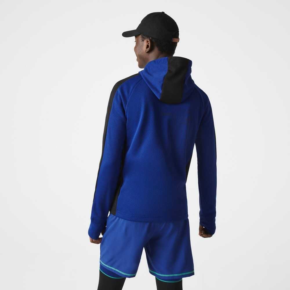 Blue / Black / White Lacoste SPORT Contrast Band Hooded Jacket | GBPKIR-817