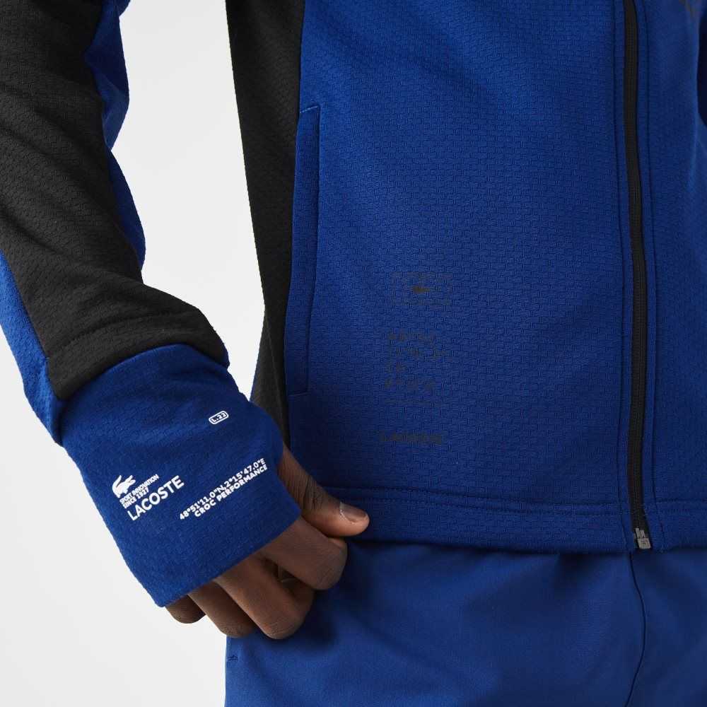 Blue / Black / White Lacoste SPORT Contrast Band Hooded Jacket | GBPKIR-817