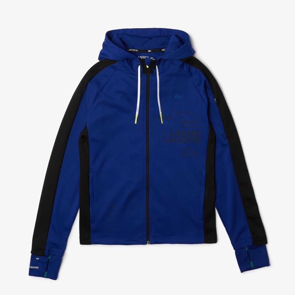 Blue / Black / White Lacoste SPORT Contrast Band Hooded Jacket | GBPKIR-817