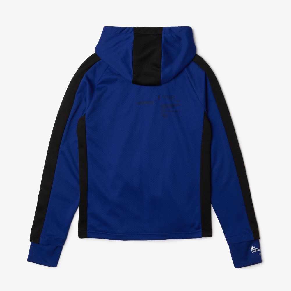 Blue / Black / White Lacoste SPORT Contrast Band Hooded Jacket | GBPKIR-817