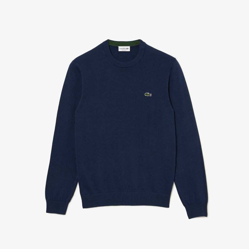 Blue Chine Lacoste Organic Cotton Crew Neck Sweater | IJKUES-178