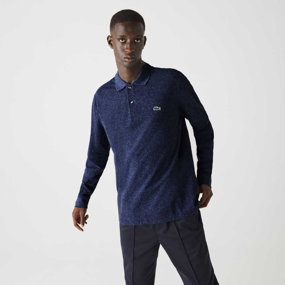 Blue Chine Lacoste Original L.12.12 Long Sleeve Heathered Cotton Polo | PUSJMH-367