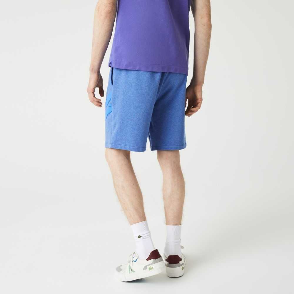 Blue Chine Lacoste Oversized Crocodile Print Organic Cotton Fleece Shorts | EJFZYV-862