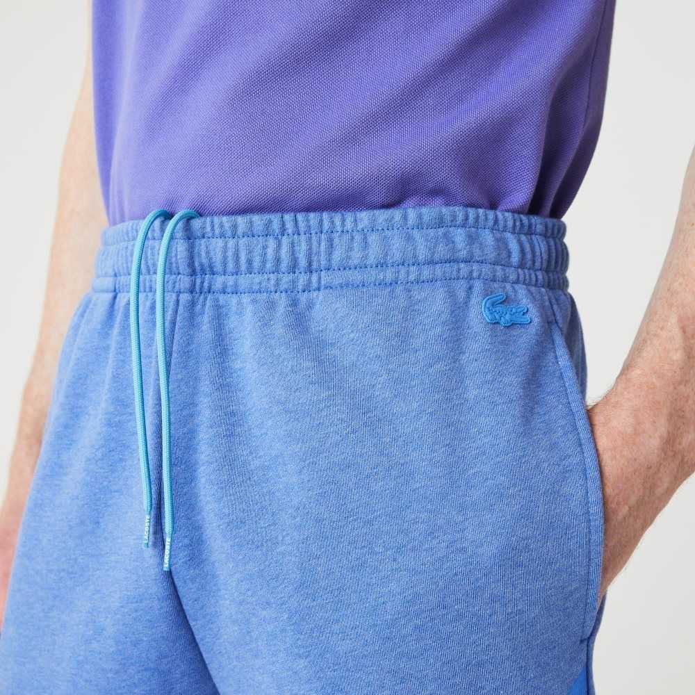 Blue Chine Lacoste Oversized Crocodile Print Organic Cotton Fleece Shorts | EJFZYV-862