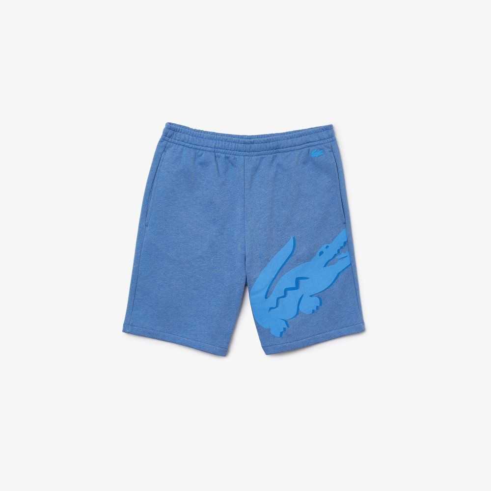 Blue Chine Lacoste Oversized Crocodile Print Organic Cotton Fleece Shorts | EJFZYV-862