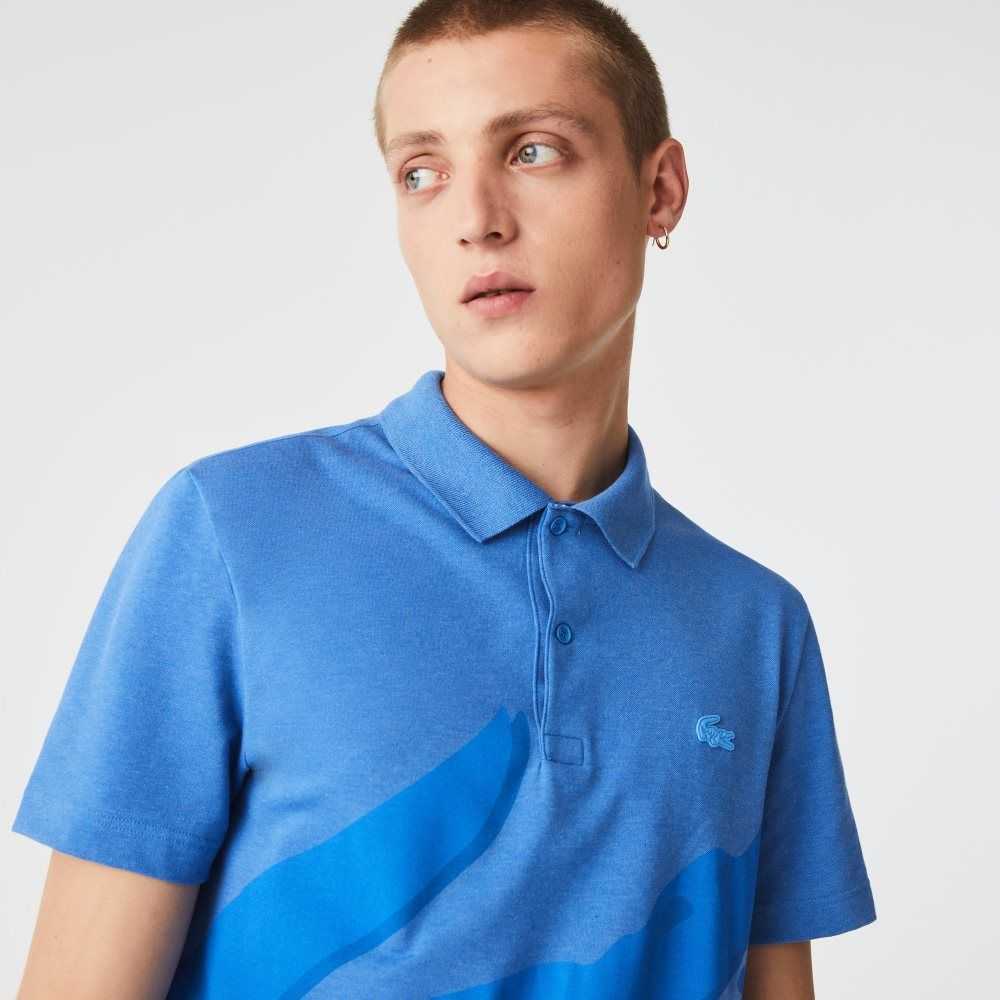 Blue Chine Lacoste Regular Fit Stretch Organic Cotton Polo | QSAXUL-643