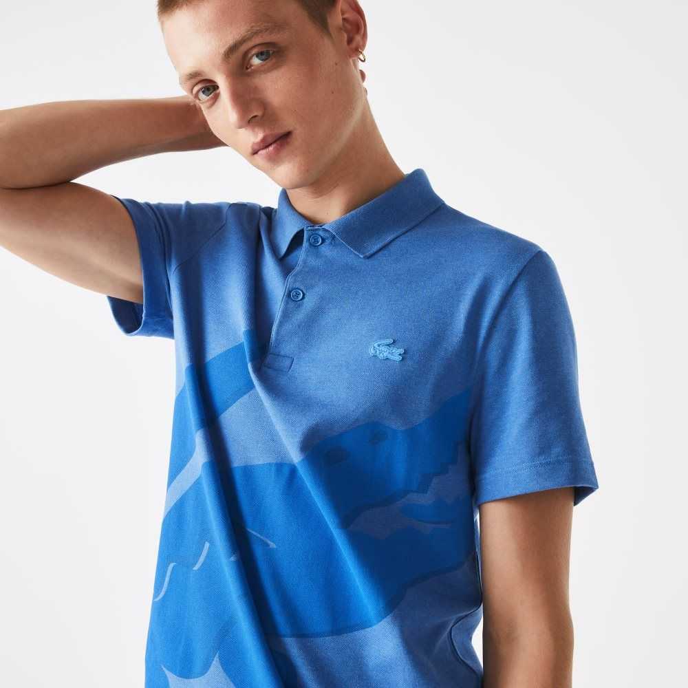 Blue Chine Lacoste Regular Fit Stretch Organic Cotton Polo | QSAXUL-643