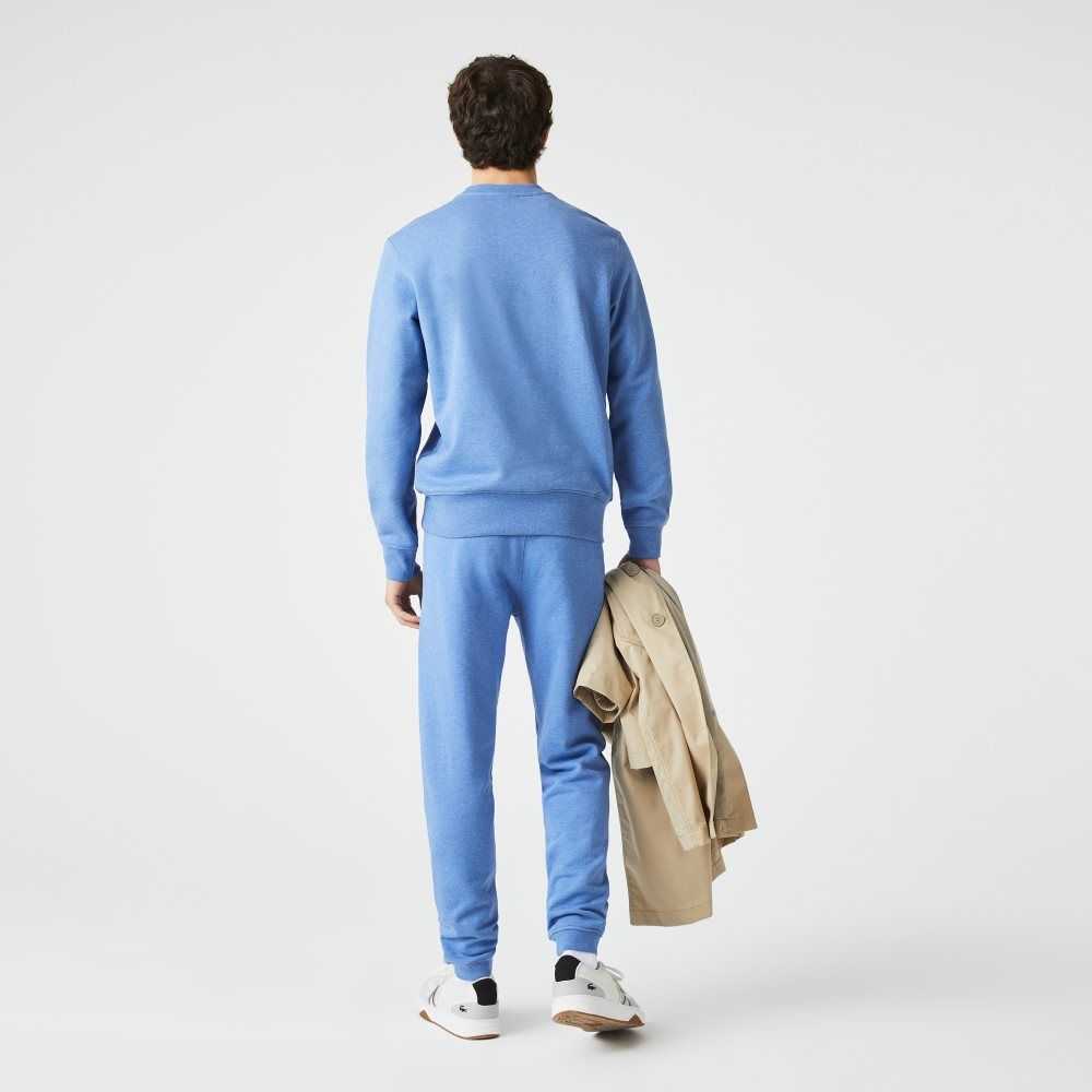 Blue Chine Lacoste Signature And Crocodile Print Cotton Fleece Jogging Pants | OLJDTW-495