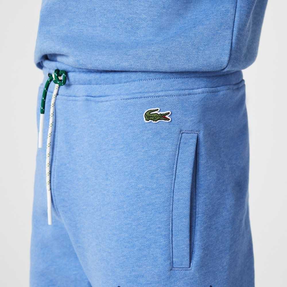 Blue Chine Lacoste Signature And Crocodile Print Cotton Fleece Jogging Pants | OLJDTW-495