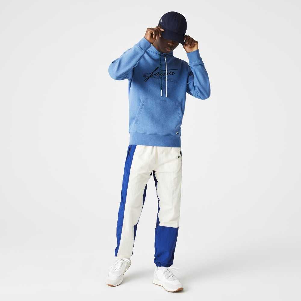 Blue Chine Lacoste Signature Flecked Cotton Fleece Hoodie | RUBEAX-710