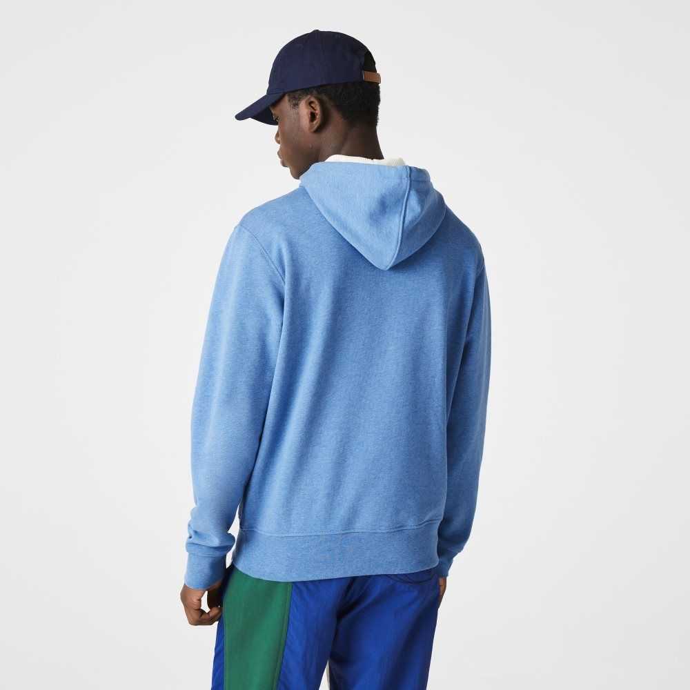 Blue Chine Lacoste Signature Flecked Cotton Fleece Hoodie | RUBEAX-710