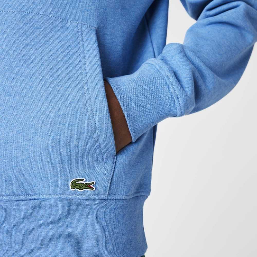 Blue Chine Lacoste Signature Flecked Cotton Fleece Hoodie | RUBEAX-710