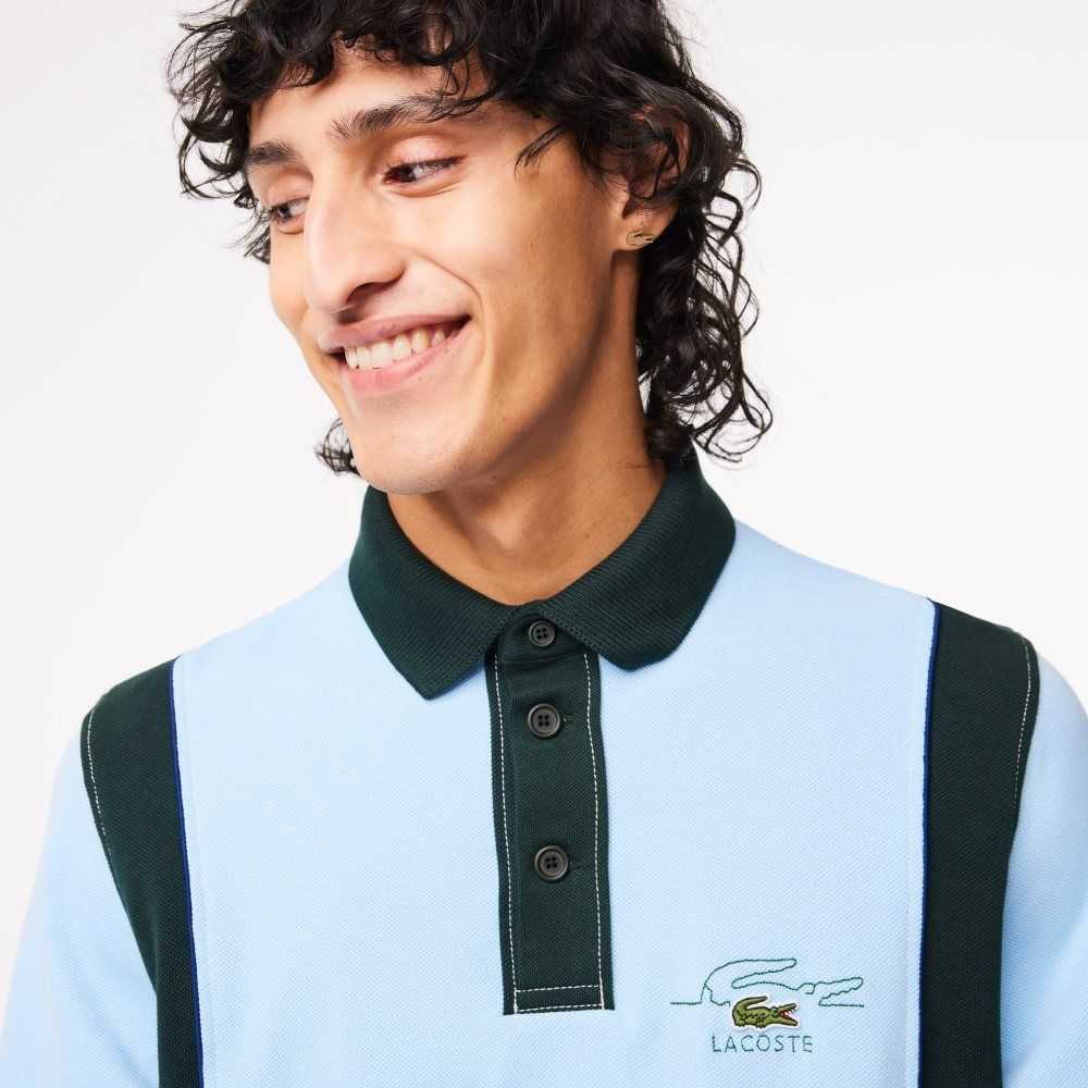 Blue / Green Lacoste Long Sleeve Organic Cotton Rugby Shirt | NHGDLC-137