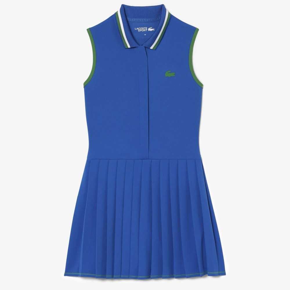 Blue / Green Lacoste SPORT Built-In Short Pleated Tennis Dress | QUPYTA-543